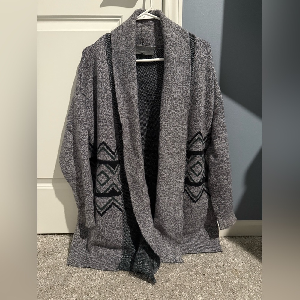 Lucky Brand Southwest Cardigan - Gray, Green and Black Patterned Cardigan